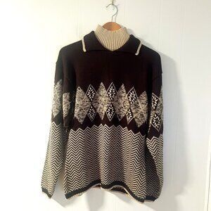NILS Rare Vintage Tan and Brown Nordic Fair Isle Ski Sweater, Size Large
